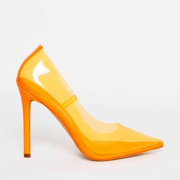 Nova Neon Orange Clear Stiletto Court Shoes