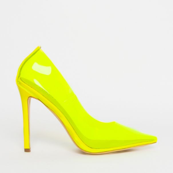Nova Neon Yellow Clear Stiletto Court Shoes