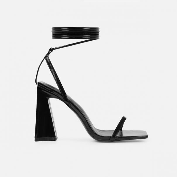 Nydia Black Patent Lace Up Block Heels | SIMMI London