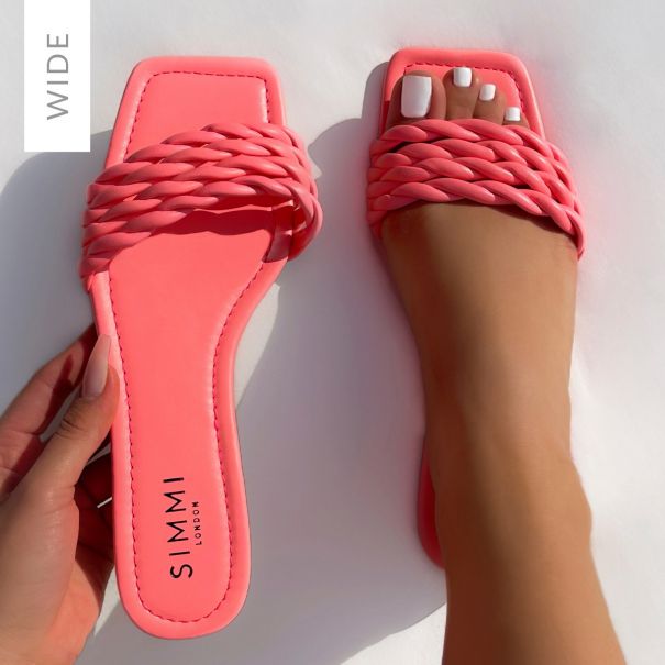 Odessa Wide Fit Pink Twist Strap Flat Sandals | SIMMI London