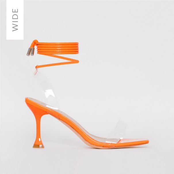 
SIMMI SHOES / TRUO WIDE FIT ORANGE PATENT CLEAR LACE UP STILETTO HEELS