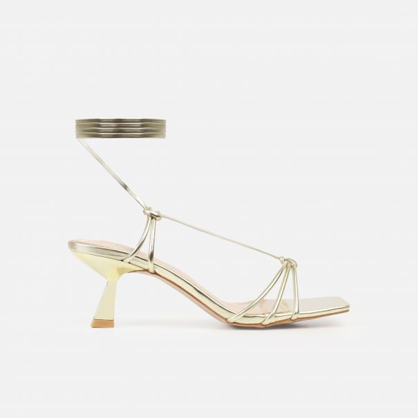 Paola Gold Lace Up Mid Heels | SIMMI London