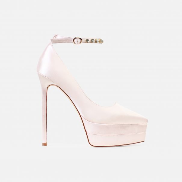 Edina Pink Satin Diamante Platform Stiletto Heels | SIMMI London
