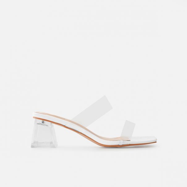 Priscilla Clear White Patent Mini Block Heel Mules | SIMMI London