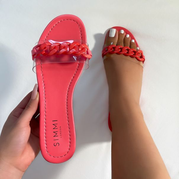 Raddix Pink Clear Chain Flat Sandals | SIMMI London