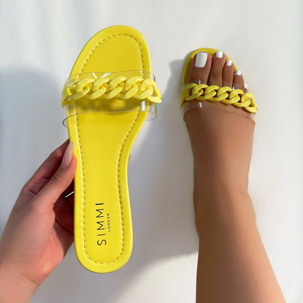 Raddix Lemon Clear Chain Flat Sandals | SIMMI London
