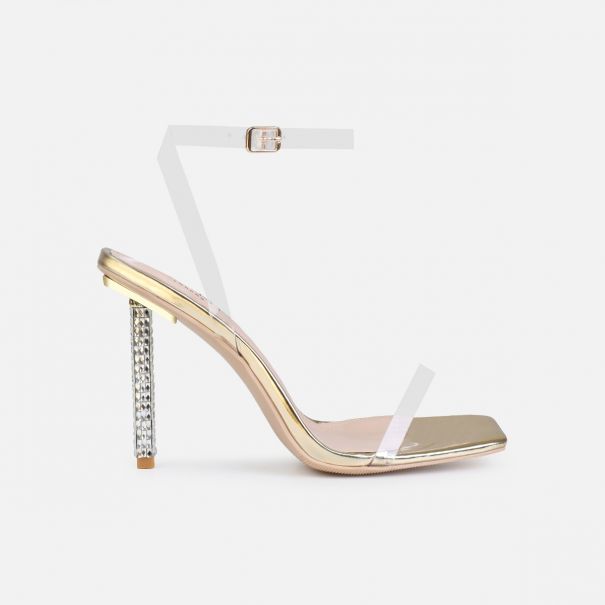 Suvi Gold Clear Gem Stiletto Heels | SIMMI London