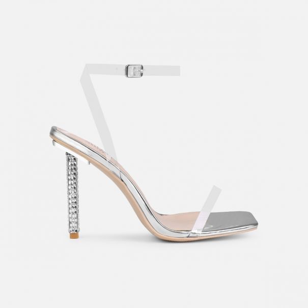 Suvi Silver Clear Gem Stiletto Heels | SIMMI London