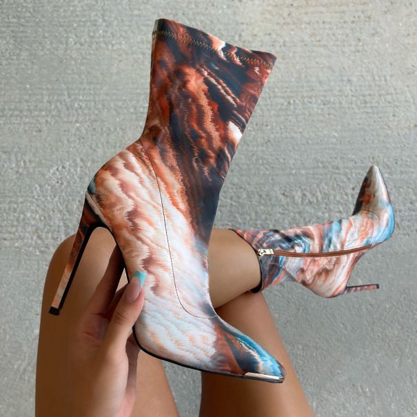 Rex Orange Marble Print Pointed Toe Ankle Boots | SIMMI London