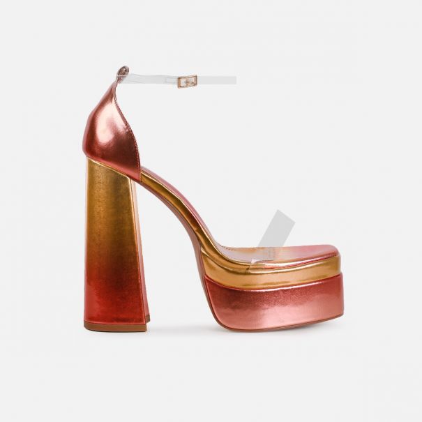 Rabiah Apricot And Gold Ombre Clear Platform Heels | SIMMI London