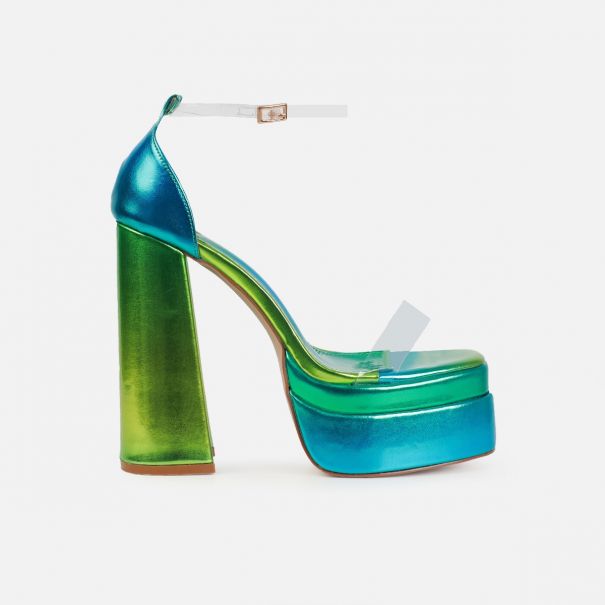 Rabiah Blue And Green Ombre Clear Platform Heels | SIMMI London