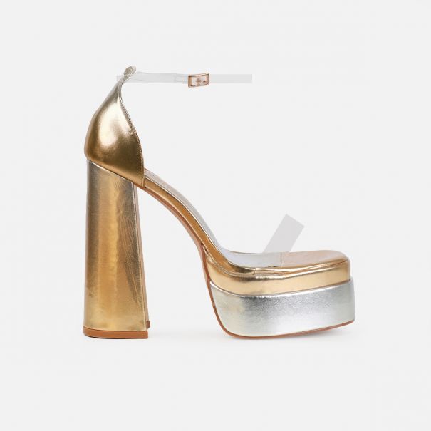 Rabiah Silver And Gold Ombre Clear Platform Heels | SIMMI London