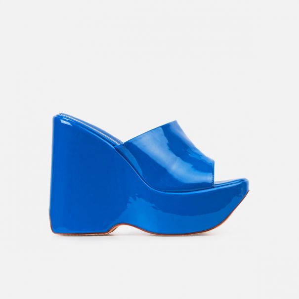 Rolo Blue Patent High Mule Wedges | SIMMI London