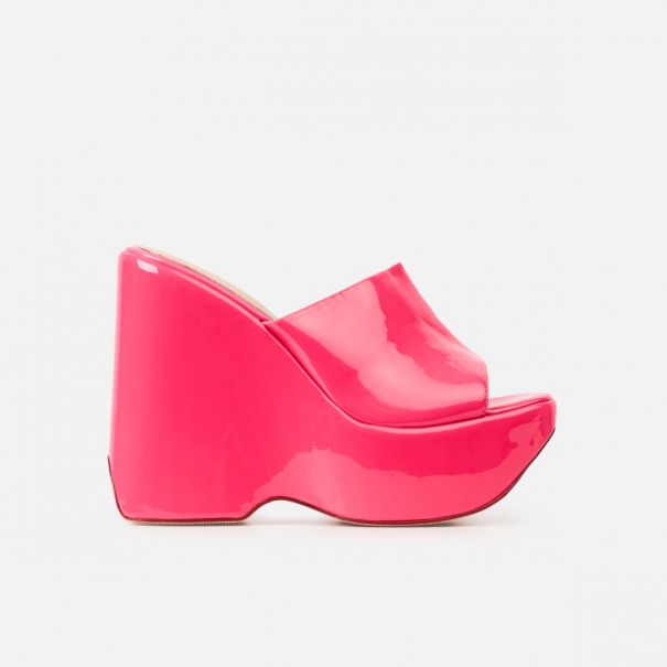 Rolo Pink Patent High Mule Wedges | SIMMI London