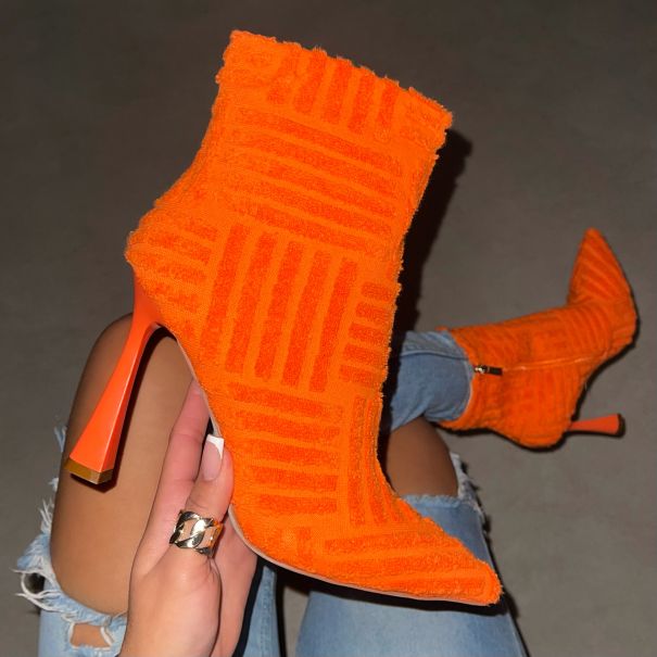 Roman Orange Towelling Point Toe High Ankle Boots | SIMMI London