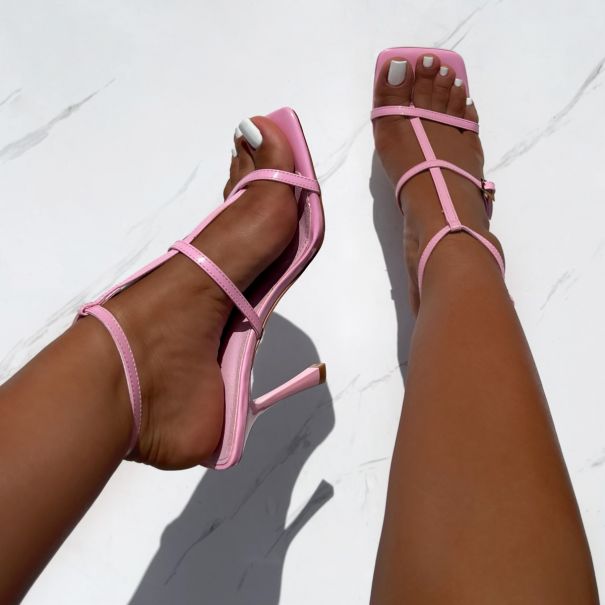 Roza Pink Patent Strappy Stiletto Heels | SIMMI London