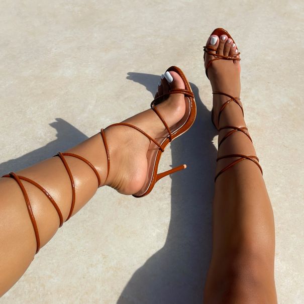 Sam Brown Faux Snake Print Strappy Lace Up High Heels | SIMMI London