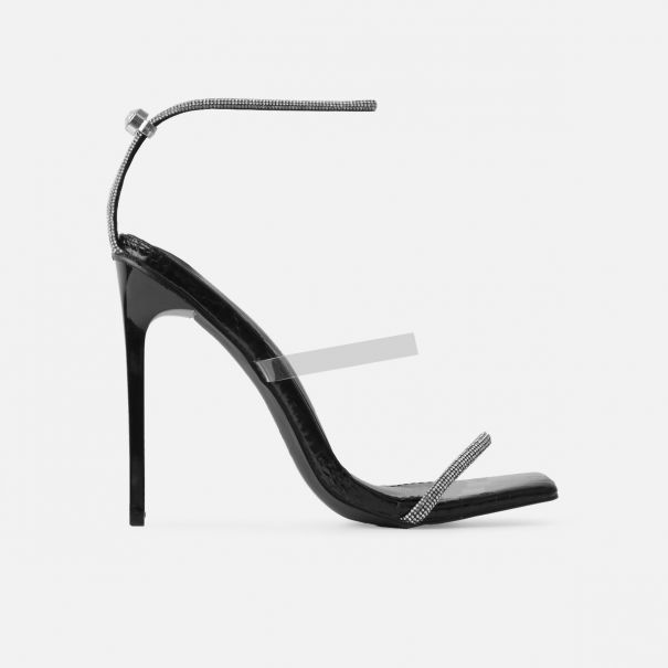 Sammi Black Faux Snake Print Diamante Toggle Stiletto Heels | SIMMI London