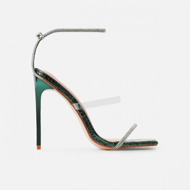 Sammi Green Faux Snake Print Clear Diamante Toggle Stiletto Heels | SIMMI London