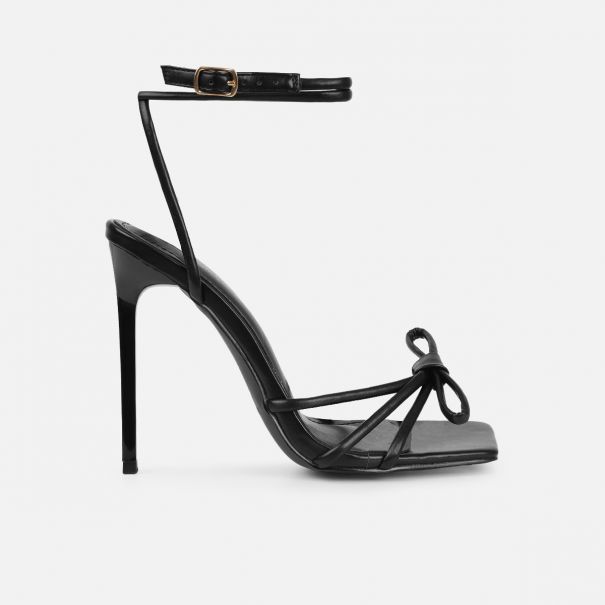 Sita Black Square Toe Bow Stiletto Heels | SIMMI London