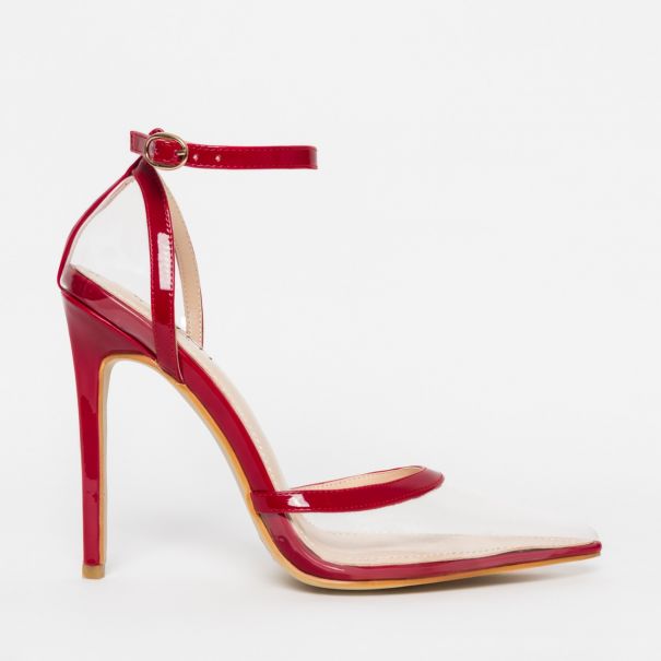 Eva Clear Red Patent Stiletto Court Heels