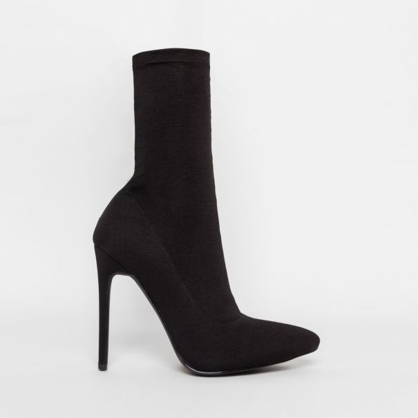 Tate Black Lycra Pointed Toe Ankle Boots