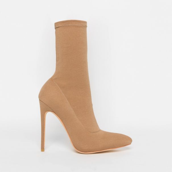 Tate Nude Lycra Pointed Toe Ankle Boots