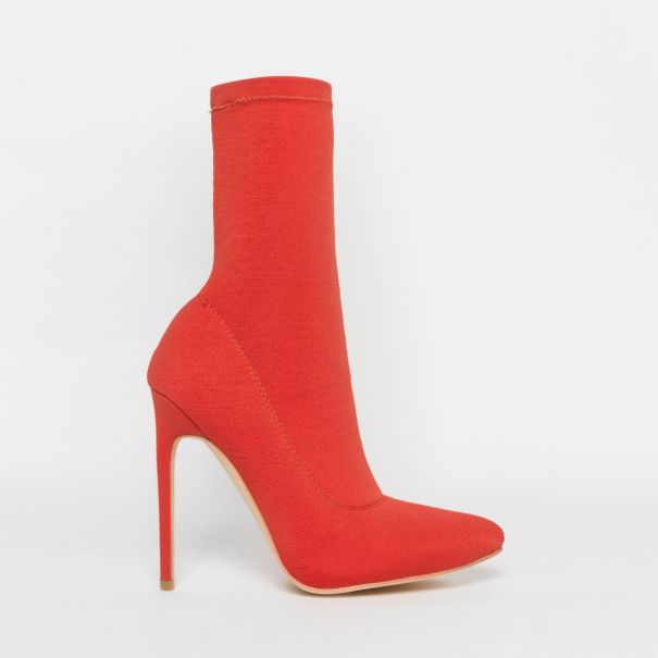 Tate Orange Lycra Pointed Toe Ankle Boots