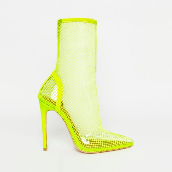 Kalia Neon Yellow Clear Fishnet Heels