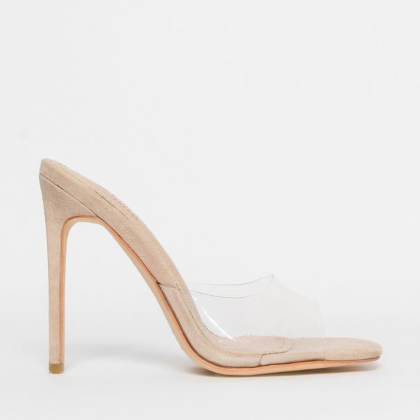 Solana Clear Nude Suede Stiletto Mules