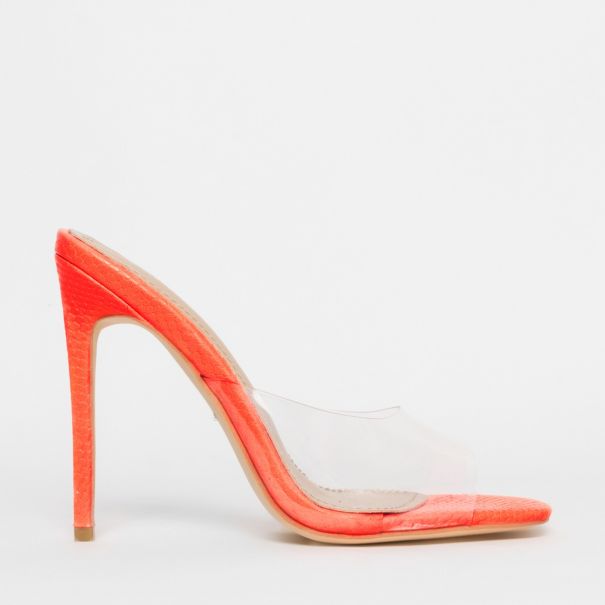Solana Clear Coral Snake Stiletto Mules