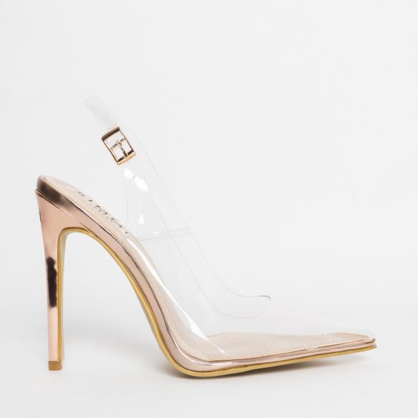 Shona Rose Gold Clear Slingback Court Shoes