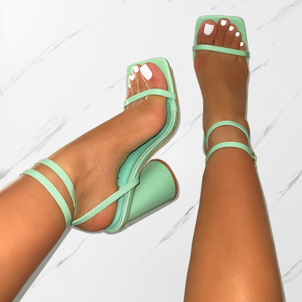 Nikitay Mint Green Round Block Strappy Heels | SIMMI London