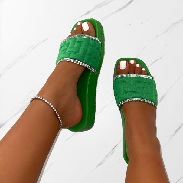 Seona Green Diamante Slides  | SIMMI London