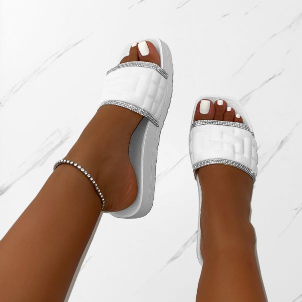 Seona White Diamante Slides | SIMMI London