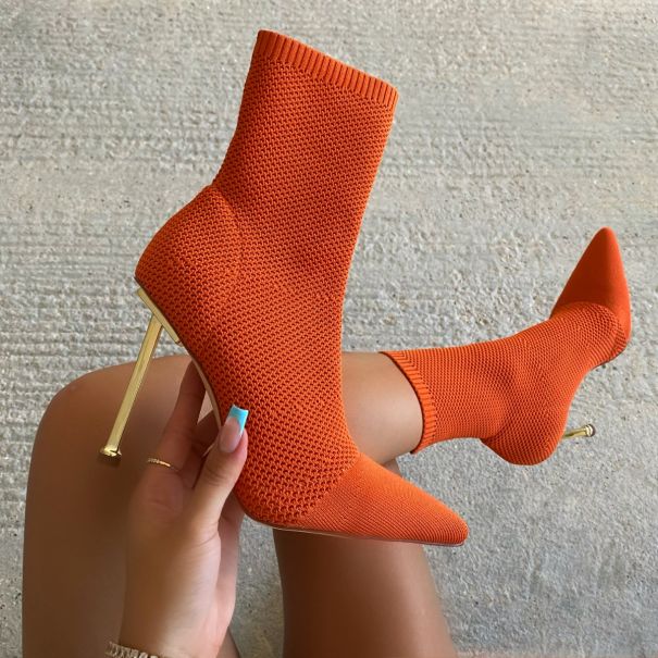 Brody Orange Knitted High Heel Ankle Boots | SIMMI London