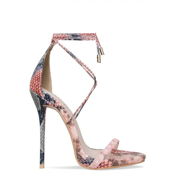 Shania Pink Snake Lace Up Stiletto Heels