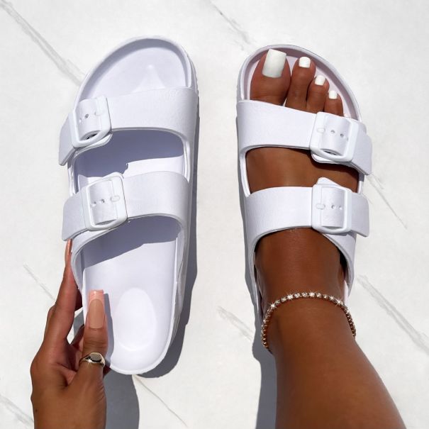Shells White Double Strap Moulded Flat Sandals | SIMMI London