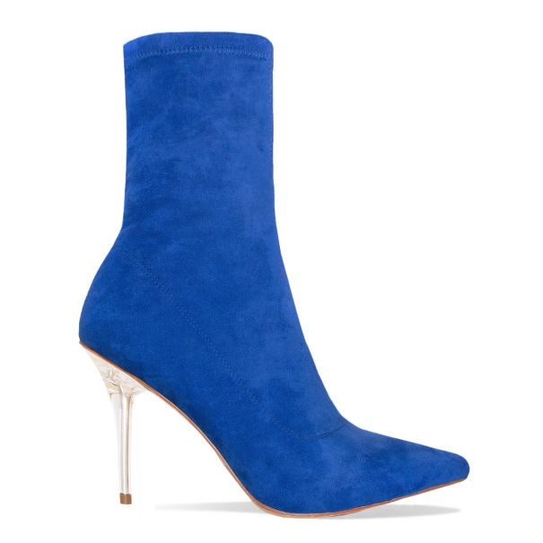 Sherva Cobalt Suede Clear Stiletto Ankle Boots