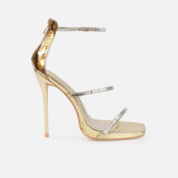 Soleil Gold Mirror Diamante Stiletto Heels | SIMMI London