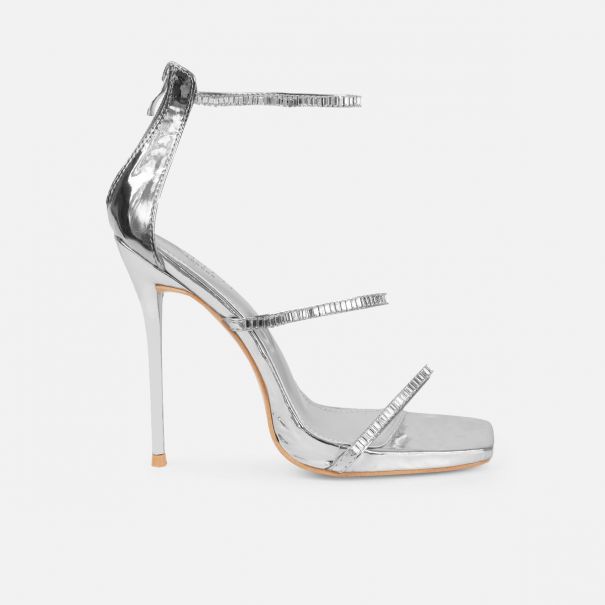 Soleil Silver Mirror Diamante Stiletto Heels | SIMMI London