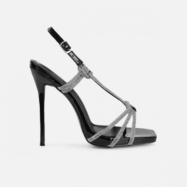 Saffy Black Patent Diamante Heels | SIMMI London
