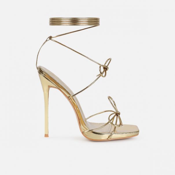 Sunniva Gold Bow Detail Lace Up Heels | SIMMI London