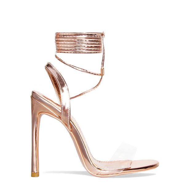 SIMMI SHOES / ELLA ROSE GOLD CLEAR LACE UP HEELS