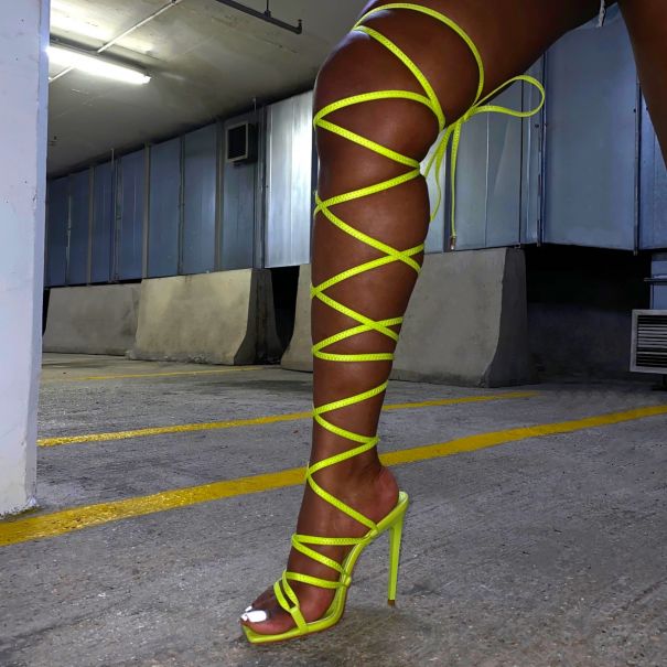 SIMMI SHOES / Clermont Twins Sis Neon Green Lace Up Stiletto Heels