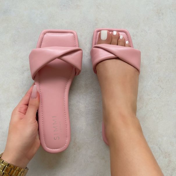 Oceana Pink Twist Padded Strap Flat Sandals | SIMMI London