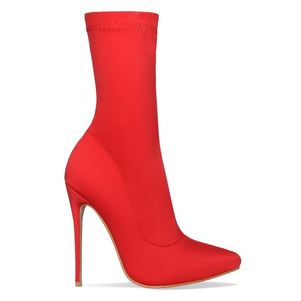 Jadah Red Lycra Pointed Toe Ankle Boots