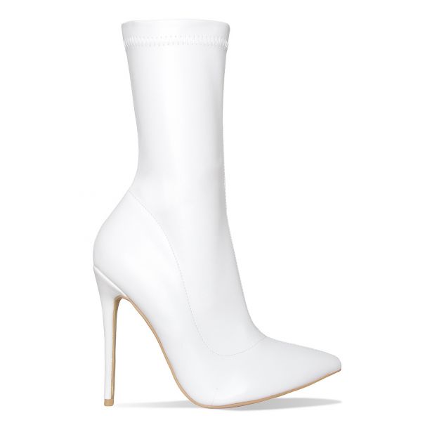Jadah White Pointed Toe Ankle Boots