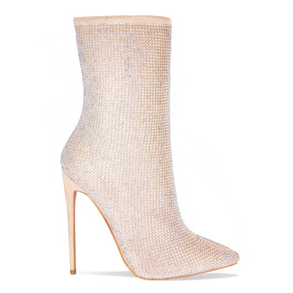 Sinead Nude Suede Rainbow Diamante Ankle Boots