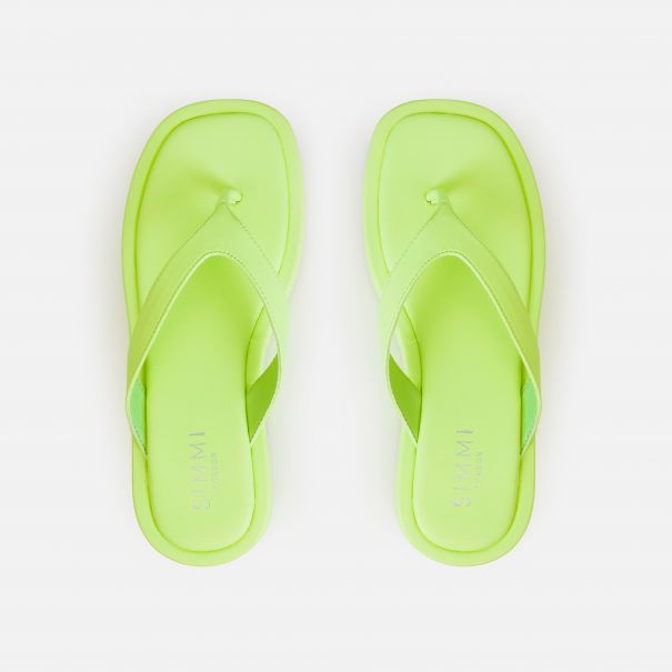 Taina Lime Green Toe Thong Flat Sandals | SIMMI London